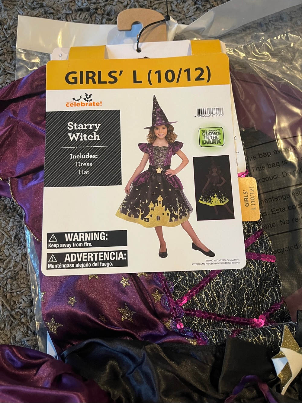 Celebrate! Girls' Starry Witch Costume - Purple and Gold (L 10/12)